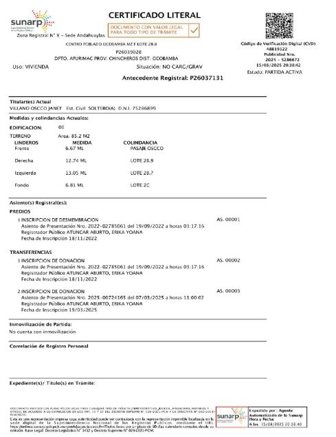Copia Literal de Partida (Certificado Literal)